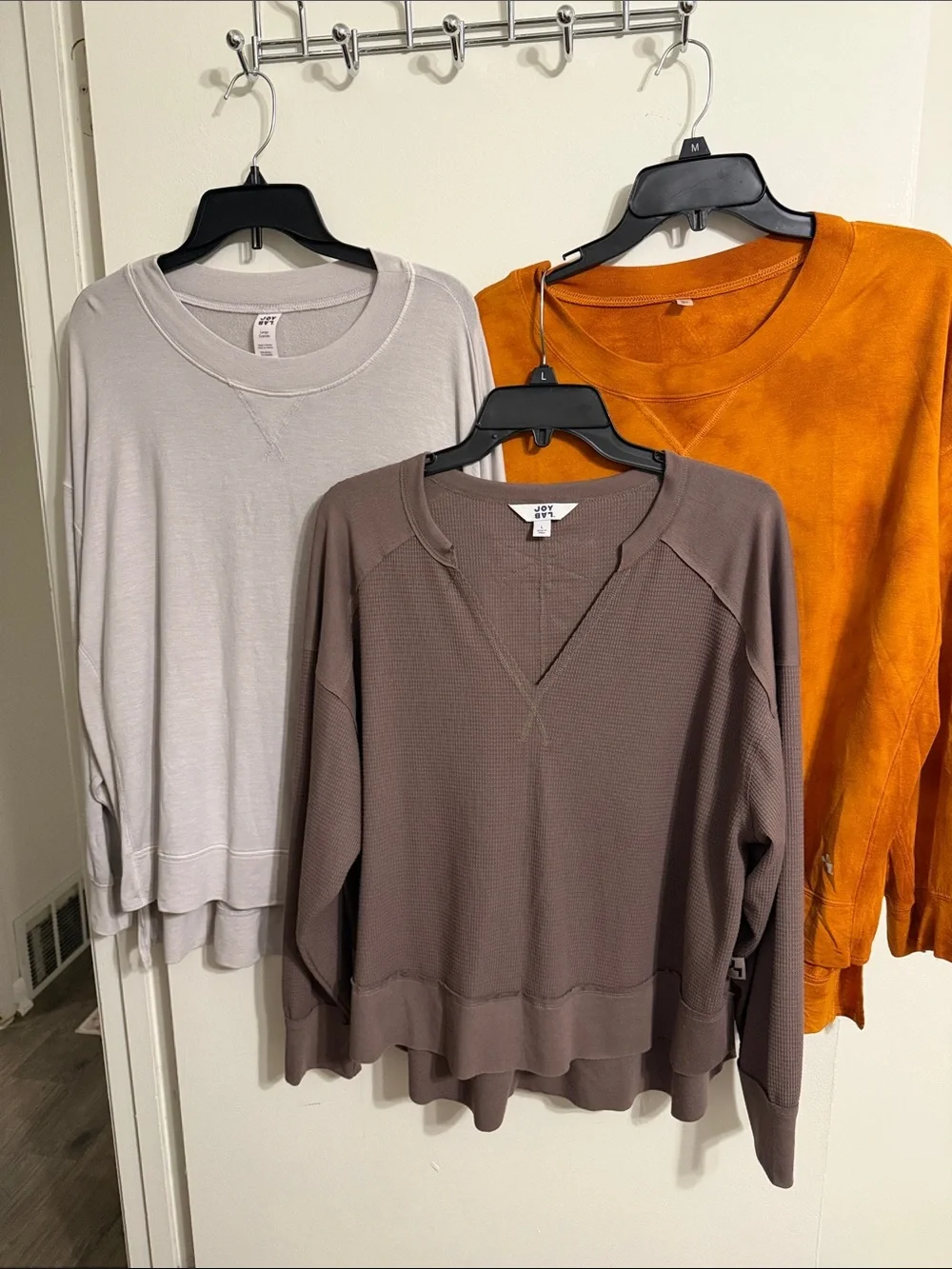 JoyLab Three-Pack Scoop & V-Notch Waffle Knit Tops — Taupe, Light Gray, Rust - Picture 1 of 4